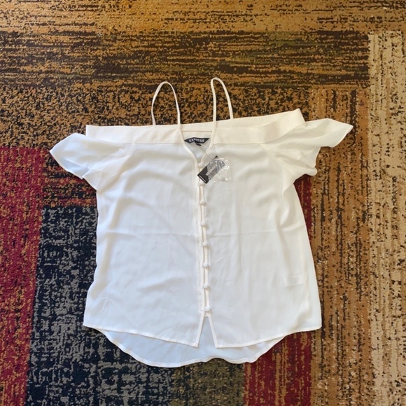 Express size small new off shoulder strappy blouse cream color - Picture 2 of 5